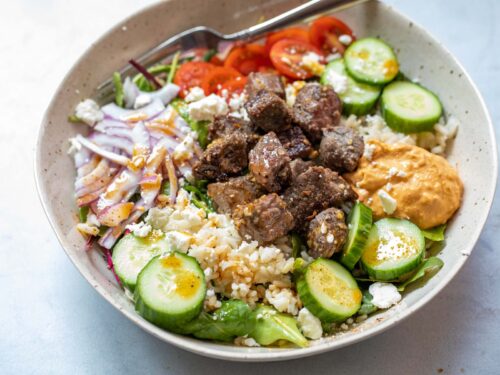 green harissa dressing cava Steak Bowls cava sauces
