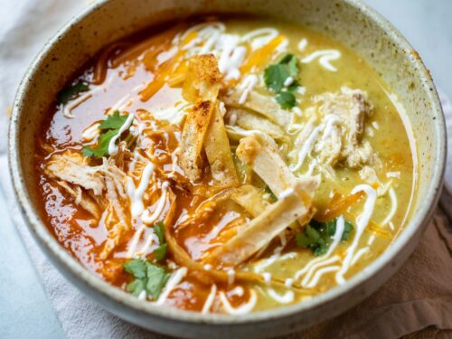 Christmas Enchilada Soup with Shredded Chicken