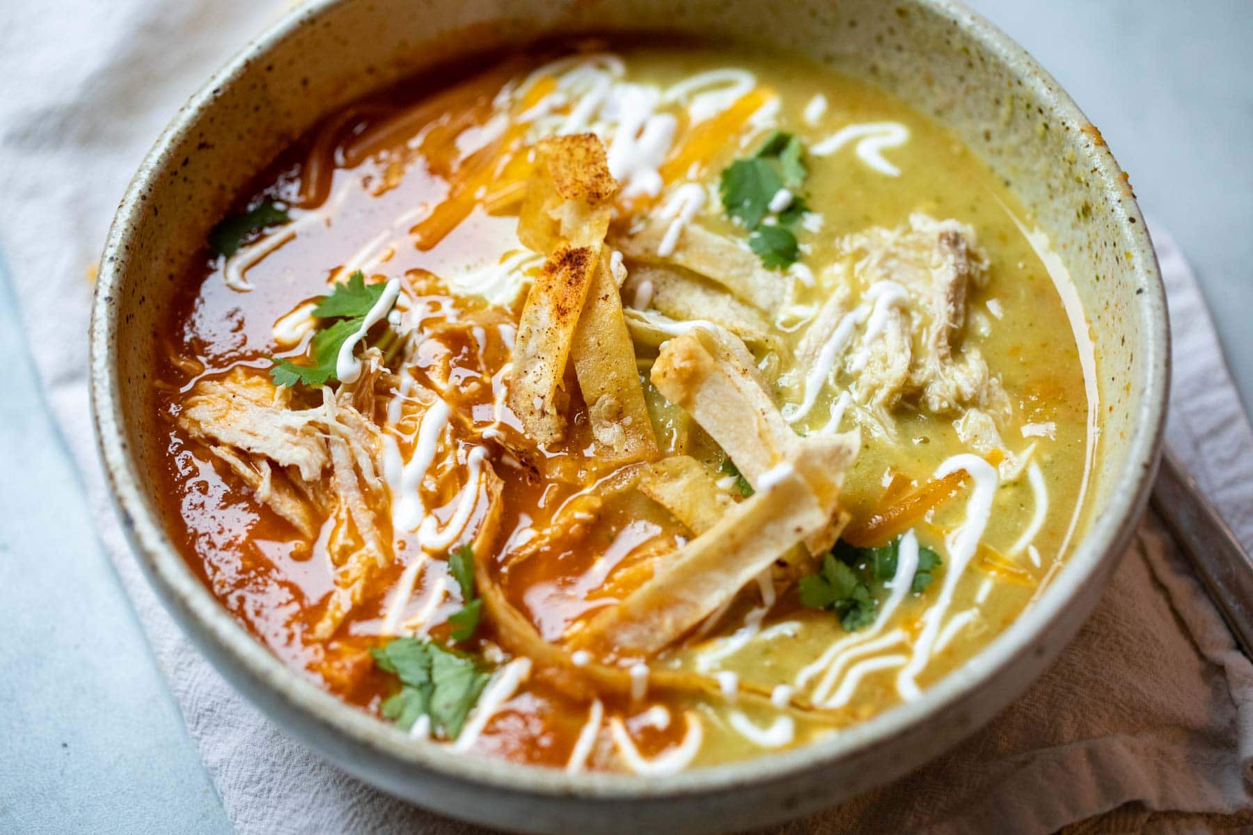 Christmas Enchilada Soup with Shredded Chicken