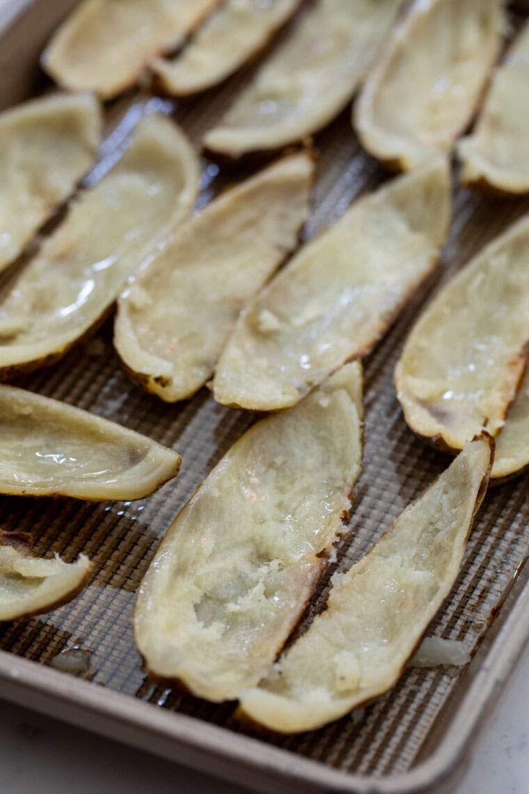 Potato skins ready to bake.