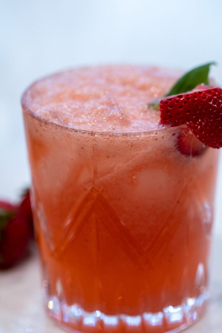 Strawberry Basil Gin Cocktail.