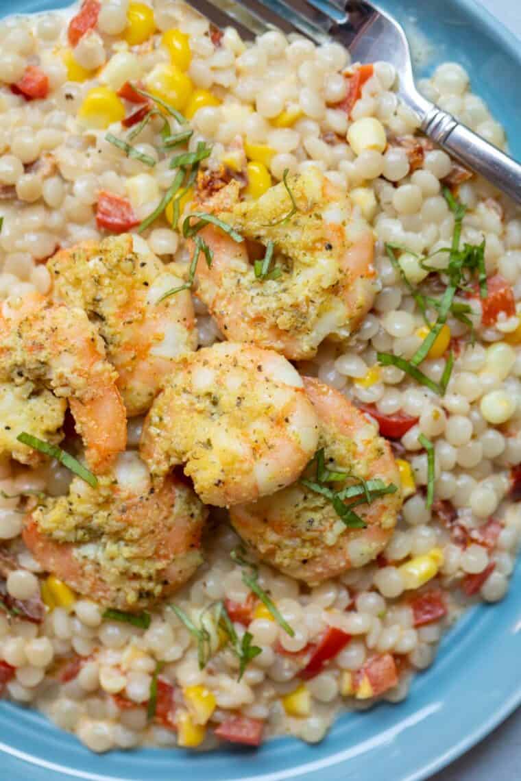 Lemon butter shrimp with couscous.