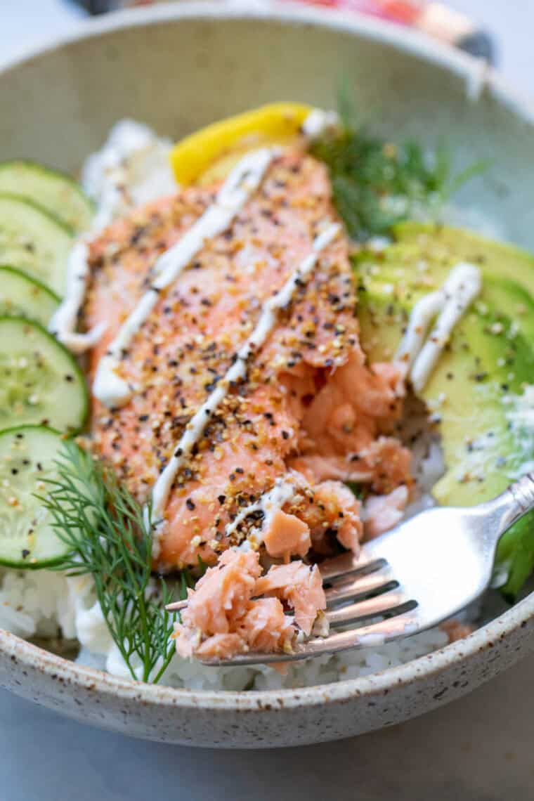 Salmon rice bowls.