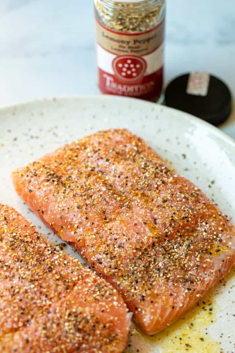 Salmon seasoned for rice bowls.