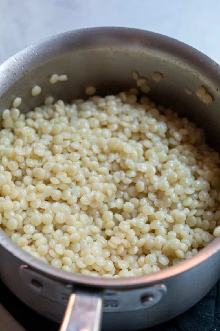 Pearl couscous cooked.