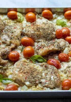 One Pan Chicken and Orzo Bake