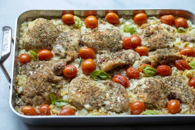 One Pan Chicken and Orzo Bake