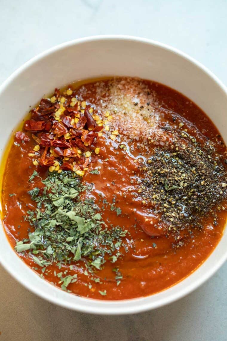 Making the marinara sauce.